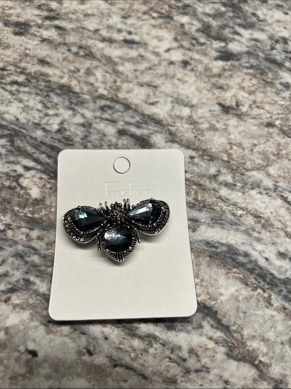 Dark Blue Crystal and Silver Bee Brooch NWT